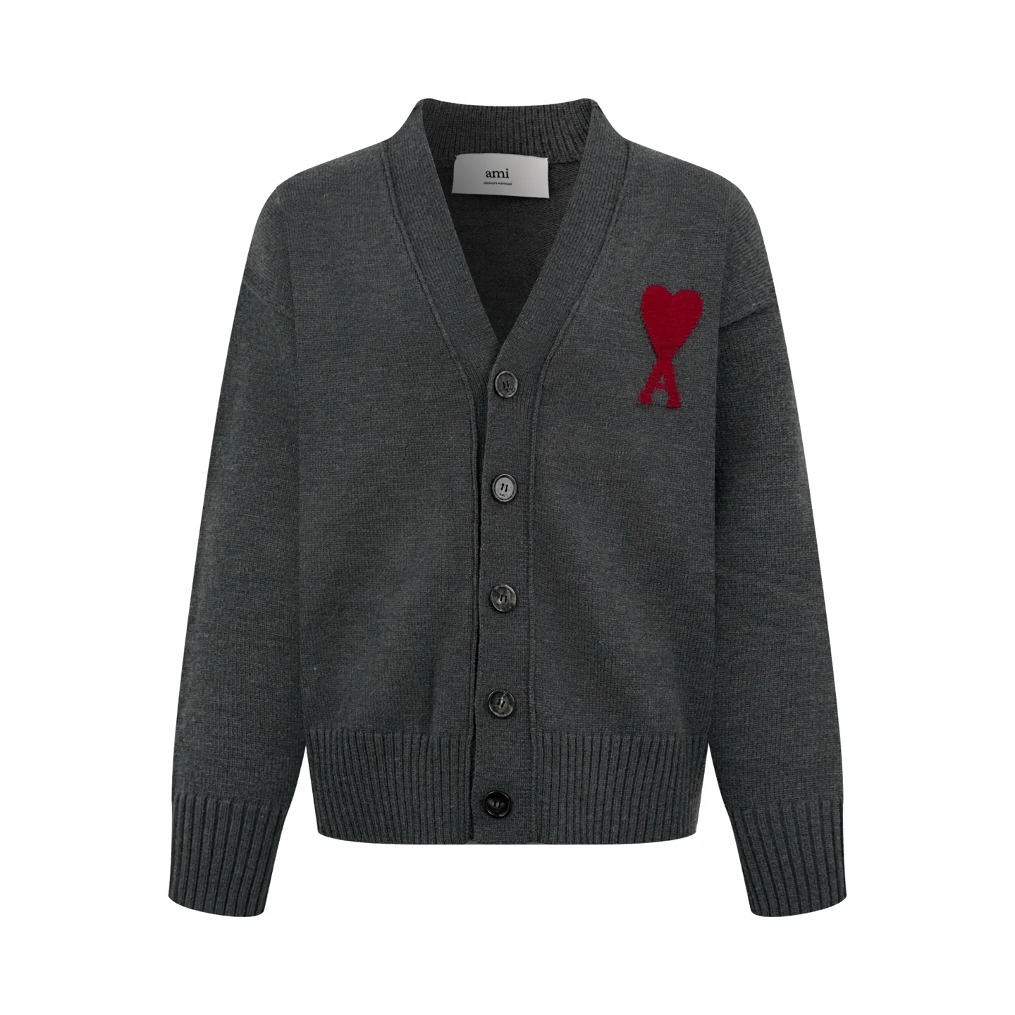 Ami Paris love jacquard cardigan sweater, custom-woven luxurious Merino wool, soft and delicate, comfortable and close to the skin, using graphite gray as the canvas, calm and restrained, a touch of cinnabar red love jumps on the chest, quietly exuding its own charming halo, it is the visual anchor of the soul, full of brand recognition, with a unique cardigan silhouette and exquisite button design, it interprets the elegance and casualness of French fashion. It is the ultimate simplification of color. It also conveys the love and persistence of life. Meet the ultimate simplicity and the well-deserved king of Versatile. Process 1: Jacquard tissue imported from Germany. Precisely control the arrangement and interweaving of yarns. Carefully interweave on the loom and embellished with Ami love jacquard art patterns to make the fabric more vivid and three-dimensional. Process 2: Softening and deodorizing process of ready-made clothes. Deep cleaning and deodorizing of clothes through professional washing equipment and specific detergents. Improve the feel and appearance of clothing Accessories: Customized 1:1 Ami twist buckle Customized 1:1 Ami trademark Fit: Loose fit Size: S M L XL Style number: AA 506